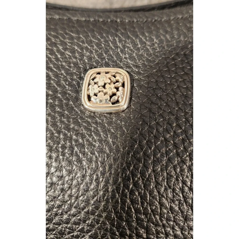 Brighton Hobo Bag Womens Black Leather Braided Strap Shoulder Floral‎ Lining